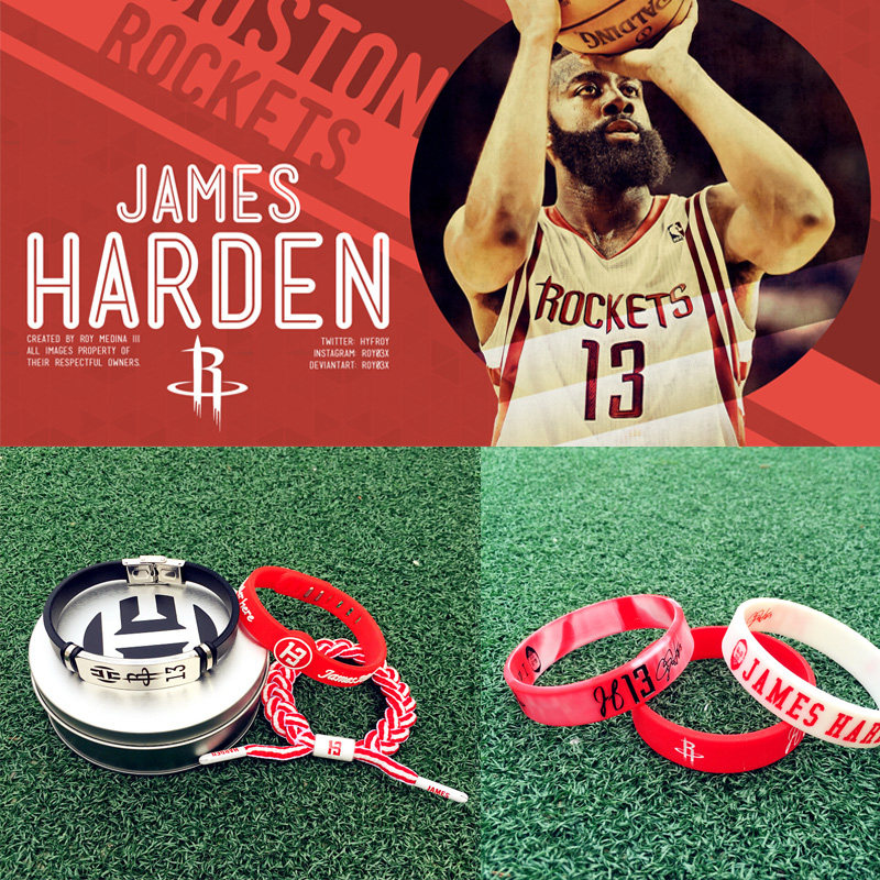 nba哈登手环13号火箭队周边可调节篮球硅胶腕带男女运动夜光手链