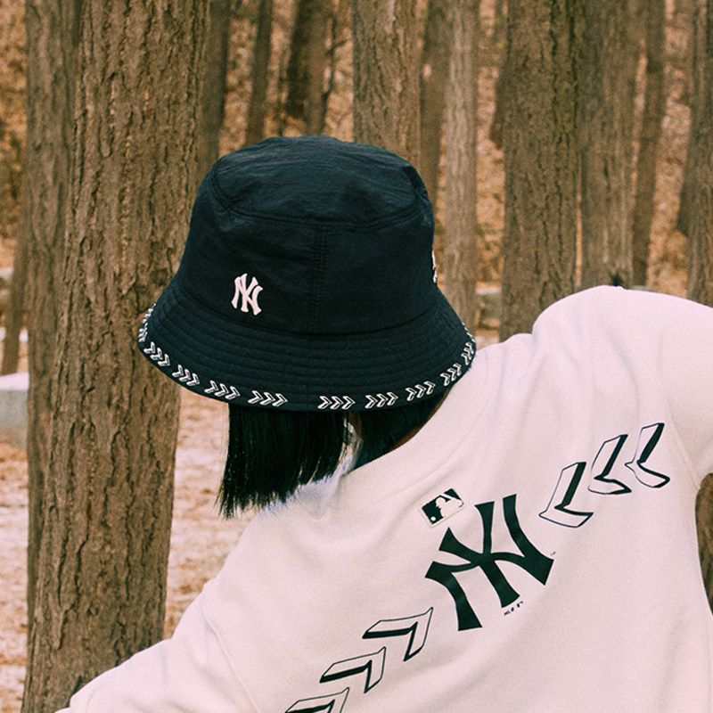mlb渔夫帽男帽女帽2022冬季新款黑色串标盆帽运动帽休闲帽ny帽子
