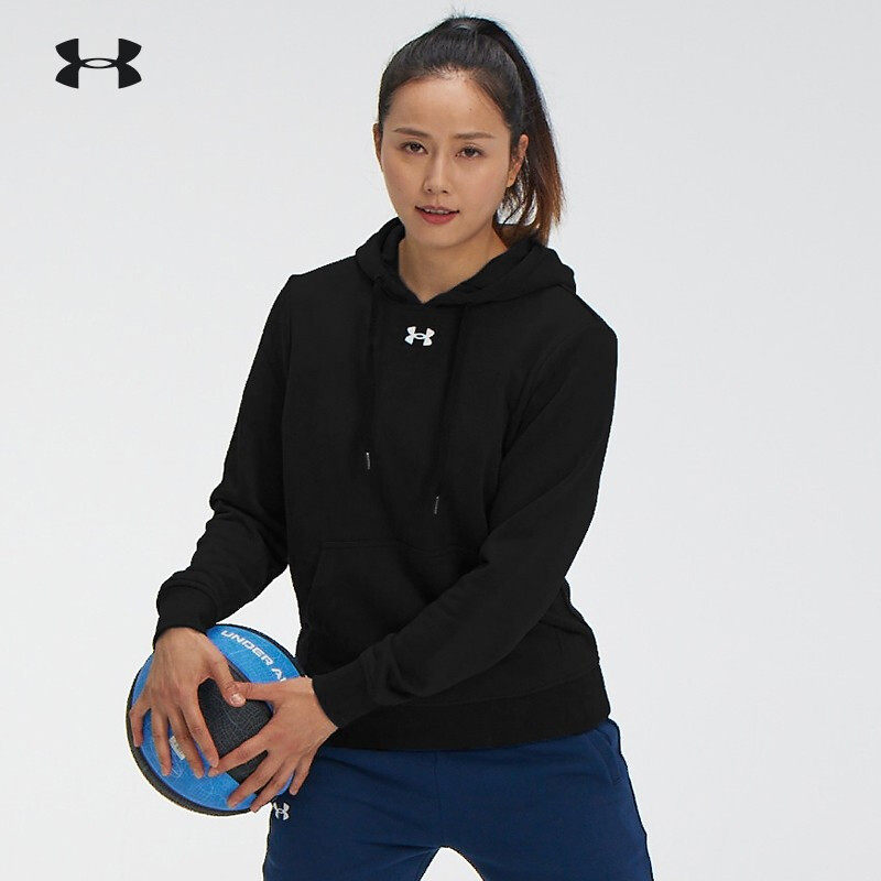 ua安德玛官方旗舰店卫衣女运动服休闲外套黑色连帽套头衫21600304