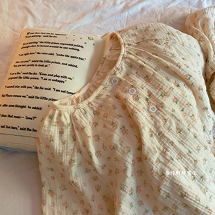 ＊【芭提雅】短袖短裤夏季女睡衣纯棉两件绉布婴儿纱家居服套装