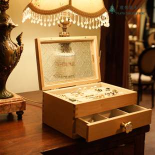 实木木质双层榉木超大复古珠宝盒项链戒指首饰盒收纳盒结婚高端礼