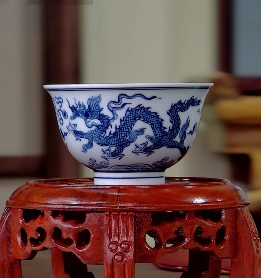 瓷奶奶 罗家山揽胜堂柴窑青花五龙杯