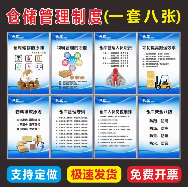 仓库管理标识物料标准化仓储八防人员岗位职责制度牌kt板背胶贴纸