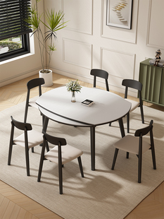 广东佛山实木岩板餐桌黑色可伸缩家用小户型方圆两用可变圆桌饭桌