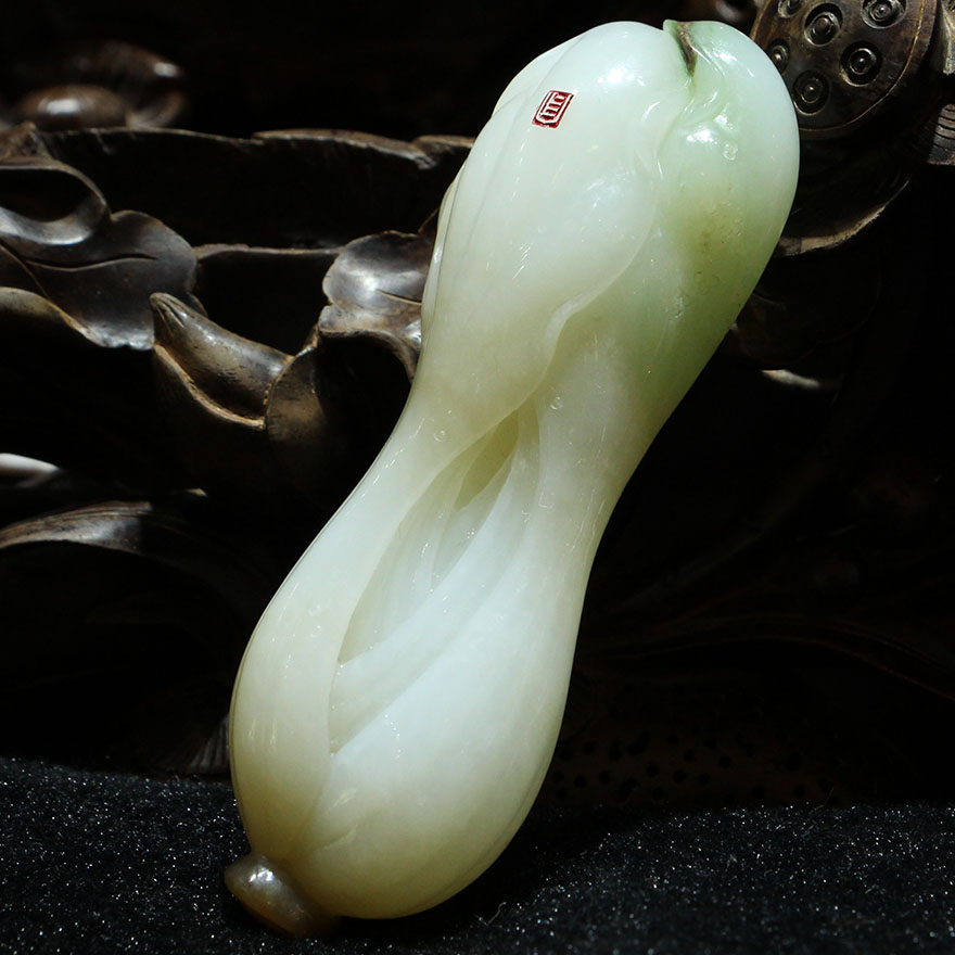 【遇百财】北斗玉雕大师高守亮作品 和田玉白玉白菜挂件 98.34g