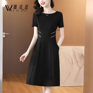 黑色连衣裙2024新款女夏季高级感气质修身显瘦赫本风夏天中长裙子