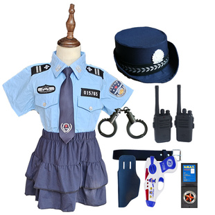 女童小警察衣服帽子小交警短裙职业角色表演电动玩具枪幼儿园六一