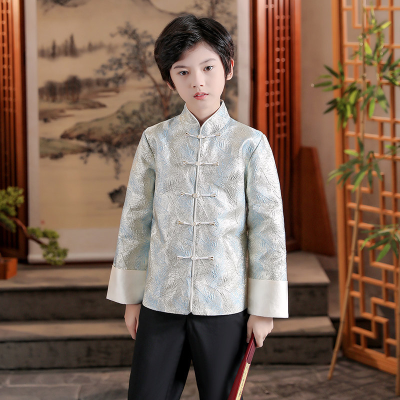2021秋季男童唐装新款棉麻复古儿童汉服绣花中式长袖国潮汉服套装