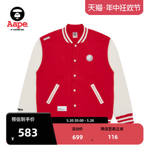 Aape旗舰店男装秋冬猿颜徽章字母刺绣红色加绒棒球服夹克A315XXL