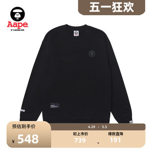 Aape旗舰店男装秋冬猿颜徽章字母刺绣休闲薄绒圆领卫衣A306XXL