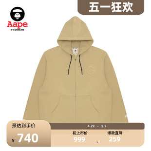 Aape旗舰店男装秋冬猿颜徽章字母薄绒连帽拉链卫衣外套A332NXL