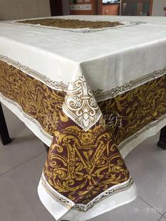 欧式复古手工印花桌布外贸家用提花贡缎西餐桌长方形奢华台布布艺