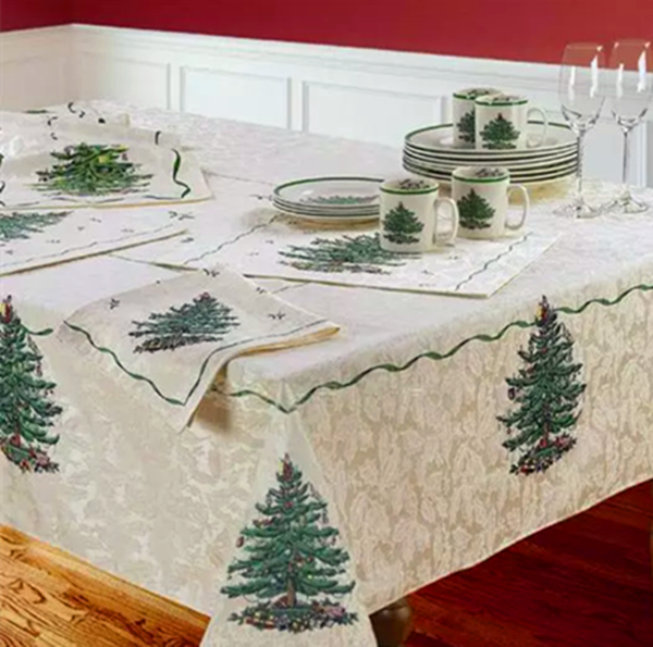 出口欧美SPODE圣诞树提花长方形桌布欧式布艺装饰盖布会议桌台布