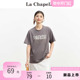 拉夏贝尔/La Chapelle字母百搭流苏圆领上衣宽松中长款短袖T恤女