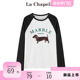 拉夏贝尔/La Chapelle美式复古撞色长袖t恤女春季宽松显瘦上衣