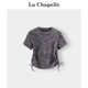 拉夏贝尔/La Chapelle短袖t恤女夏季黑色抽绳扎染短款圆领上衣