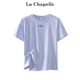 拉夏贝尔/La Chapelle圆领正肩短袖t恤女夏季蓝色不规则短款上衣