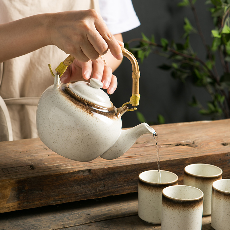日式复古茶壶家用仿古陶瓷提梁壶单壶餐厅茶楼大容量茶具茶水壶