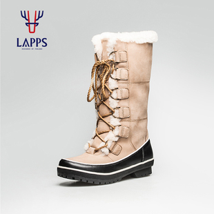 burberry鹿皮手套 LAPPS 拉普斯2020秋冬新款女士高筒羊皮 鹿皮長毛領雪地靴馬丁靴 手套