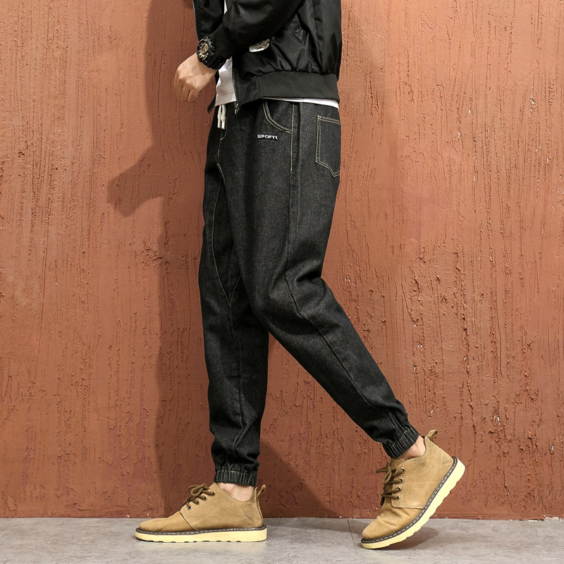 2017秋季新款男士百搭休閑褲韓版潮流寬松小腳大碼純色個性牛仔褲