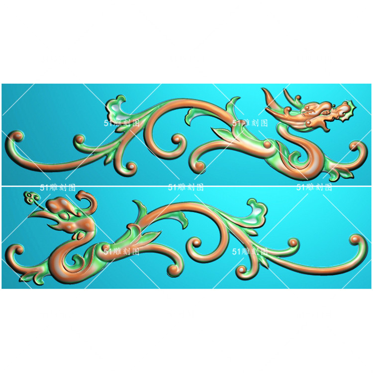精雕图jdp灰度图bmp龙纹拐子龙浮雕木雕cl-084草龙草凤花板横板