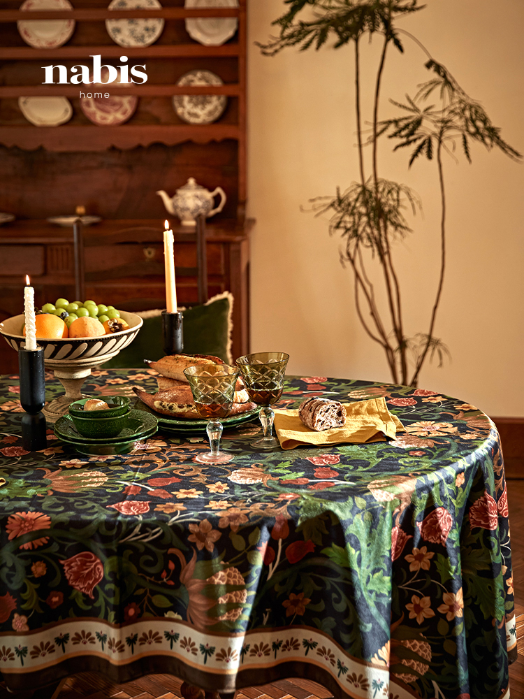 蜡笔派复古英式卷草桌布防水氛围感长方形餐桌台布美拉德盖布定制