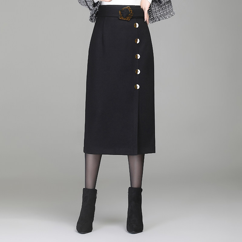 开叉包臀裙半身裙女直筒裙春秋2021新款高腰一步裙中长款职业裙子