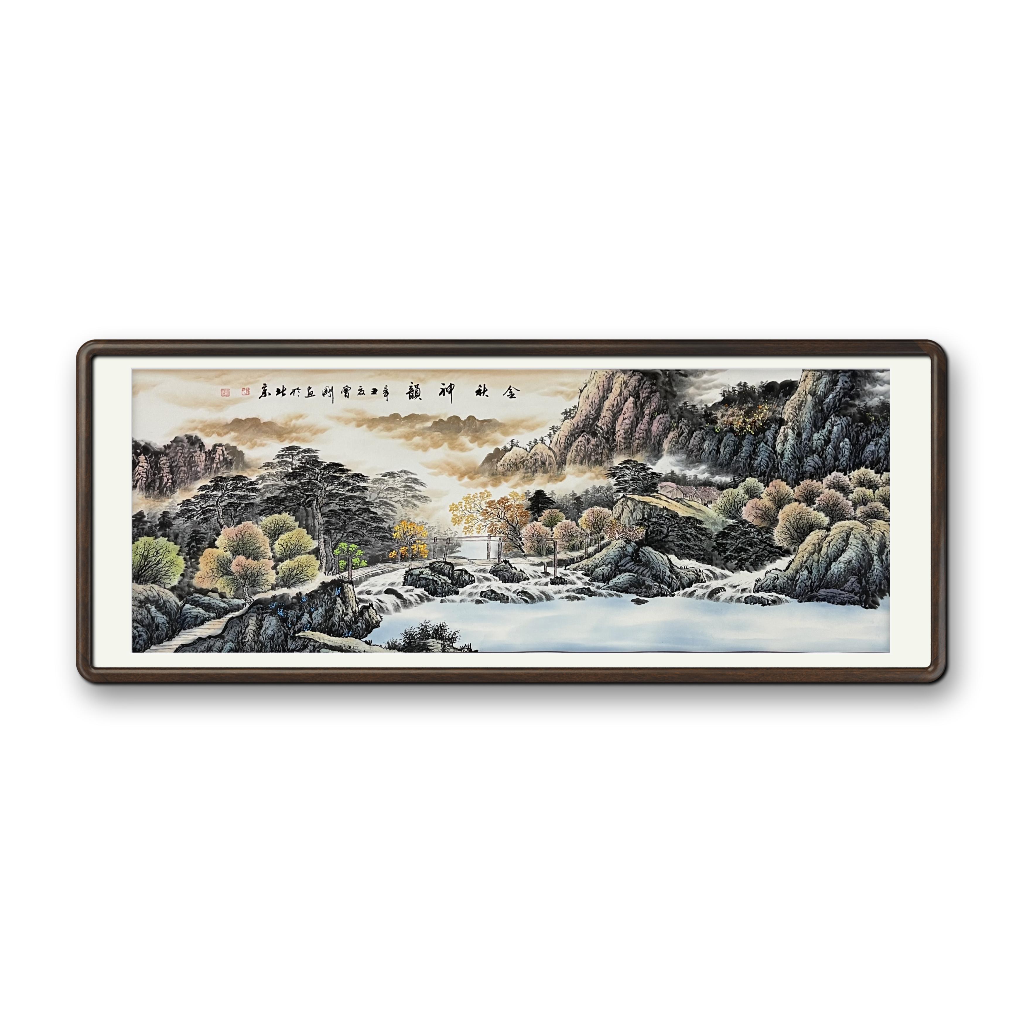 山水画客厅靠山办公室挂画装饰风景国画手绘省美协金秋神韻