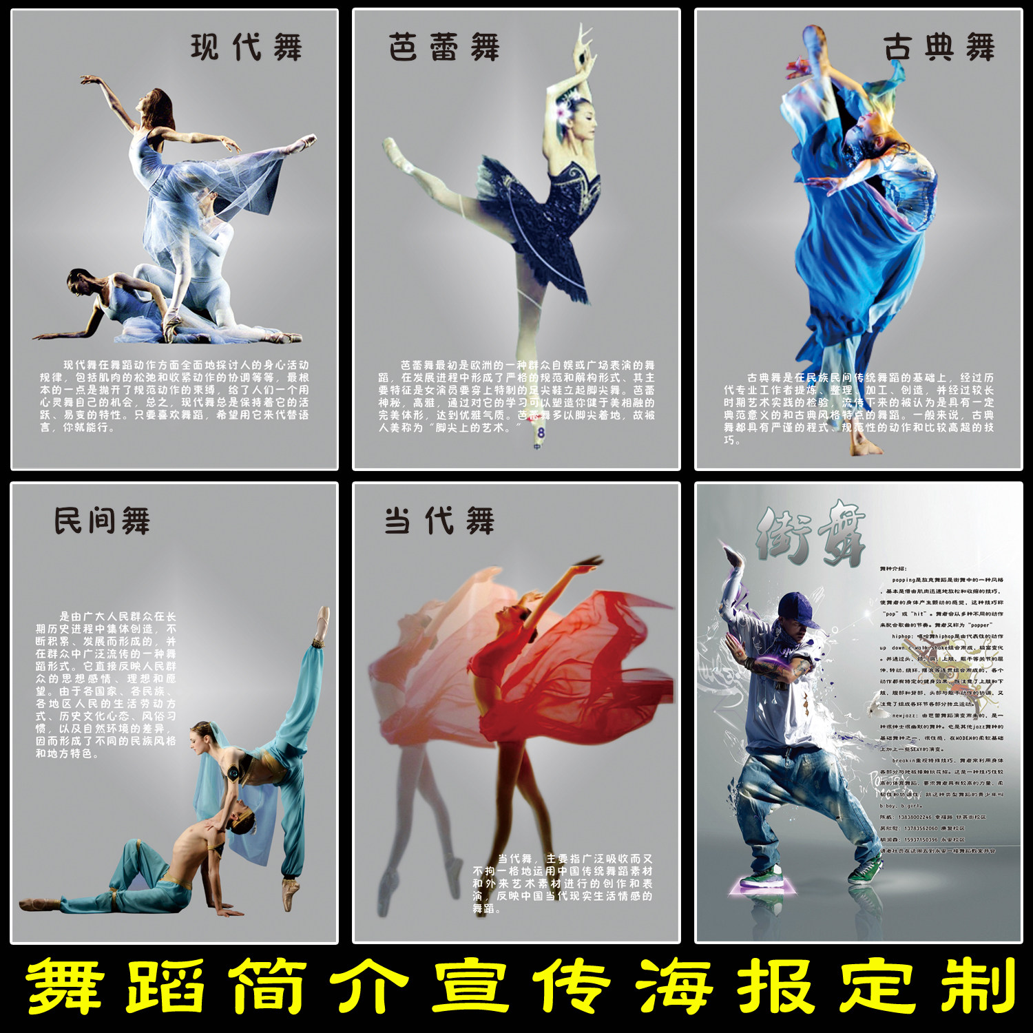 舞蹈学校艺术培训舞种简介知识挂图挂画定制现代舞拉丁舞街舞海报