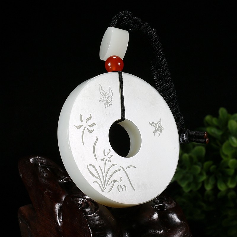 和田玉同心圆挂件 连年有余玉佩67克