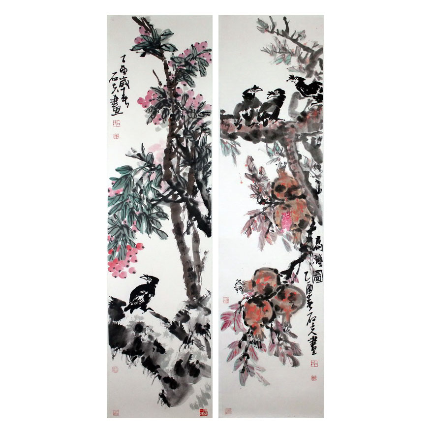 郭石夫《花鸟画 对屏精品》十年前作 北京画院名家 定之山房藏品