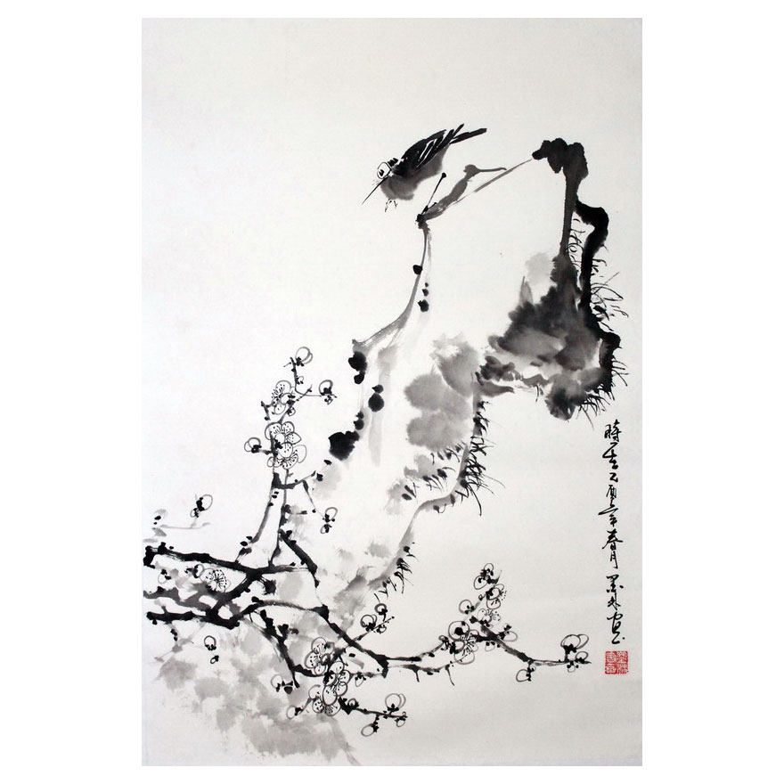 李墨林《梅石灵鹊》北京画院专职画家 当代实力派画家