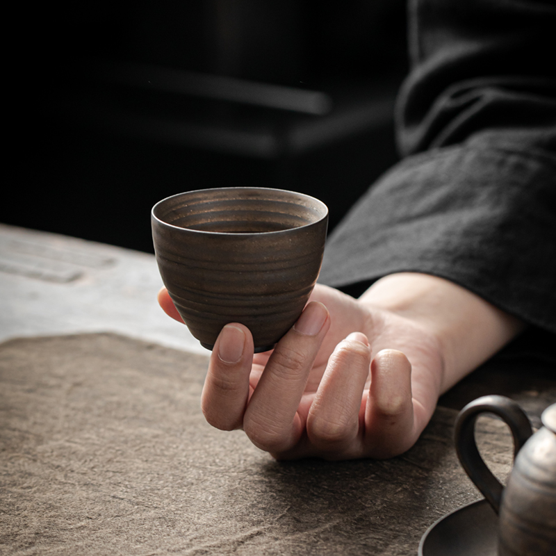 品茗杯茶杯单杯主人杯个人杯鎏金复古陶瓷功夫茶具茶道配件鎏银