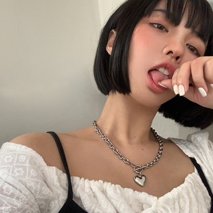 NASTYBABY 甜酷辣妹不掉色爱心钛钢项链女ins嘻哈百搭链子锁骨链