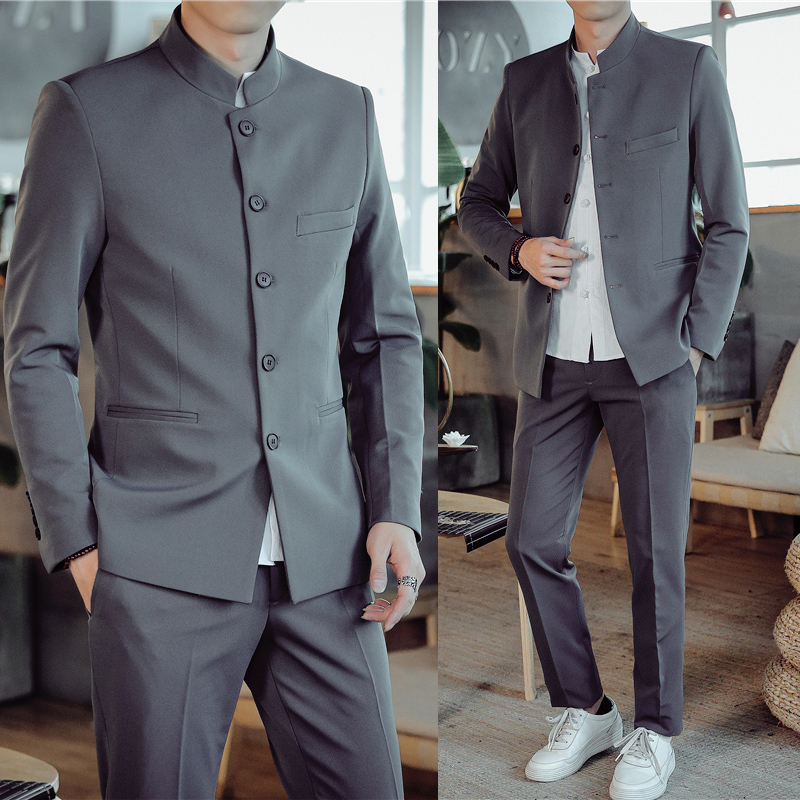 热销民国风男_中国风男士中山装套装民国复古汉服中式夹克男古风青年