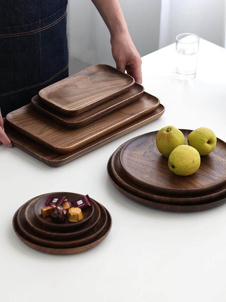 黑胡桃木盘日式木质水果盘圆形木盘子创意托盘原木长方形茶点盘