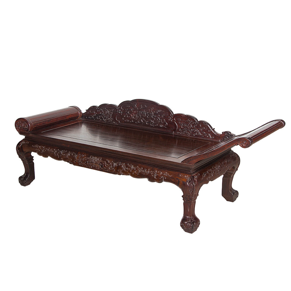 【直供】大红酸枝贵妃卧榻 红木雕花中式家具高端好货