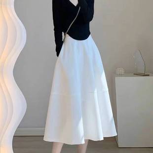 白色半身裙女2024春季新款优雅气质垂感伞裙高腰显瘦中长款A字裙
