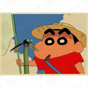 儿童海报墙画卡通动漫动画牛皮纸复古壁纸背景画报蜡笔小新海报