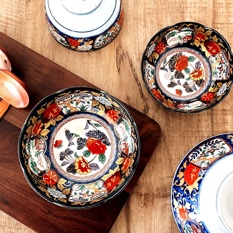 日本进口古伊万里家用釉下彩宫廷风陶瓷餐具日式吃饭碗汤碗拉面碗