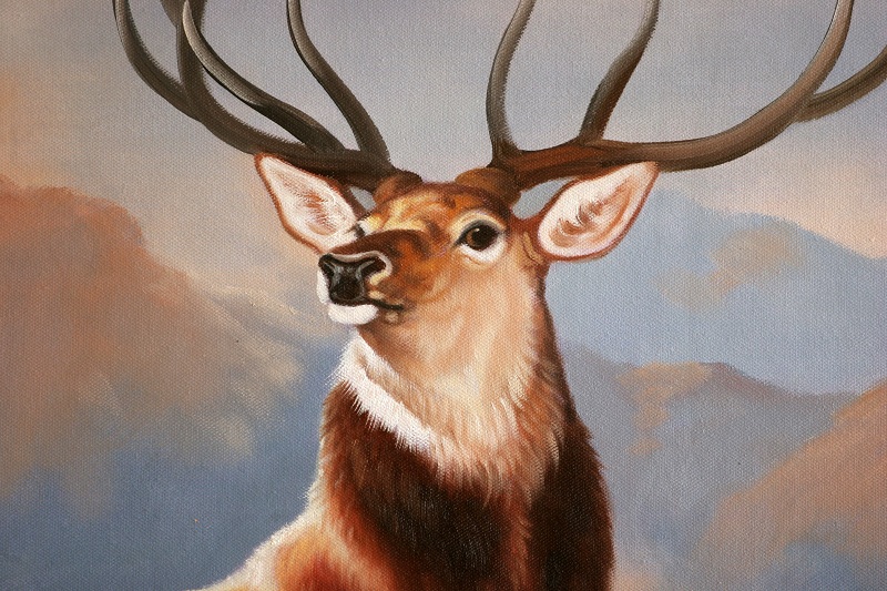 温寅财《一鹿高升》布面油画 60x90cm