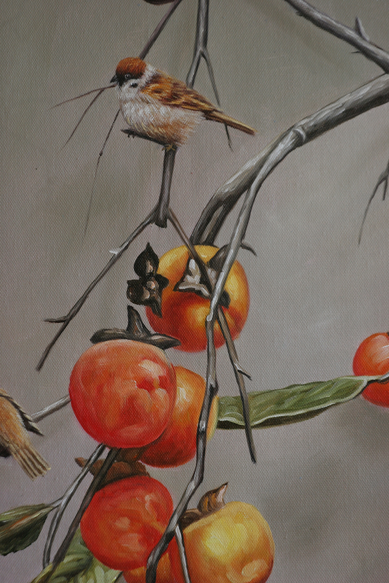 黄业灿《柿柿如意》布面油画 50x60cm
