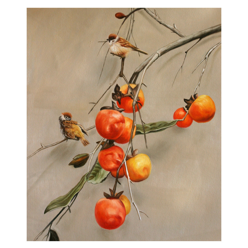 黄业灿《柿柿如意》布面油画 50x60cm