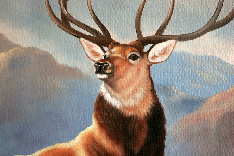 温寅财《一鹿高升》布面油画 60x90cm