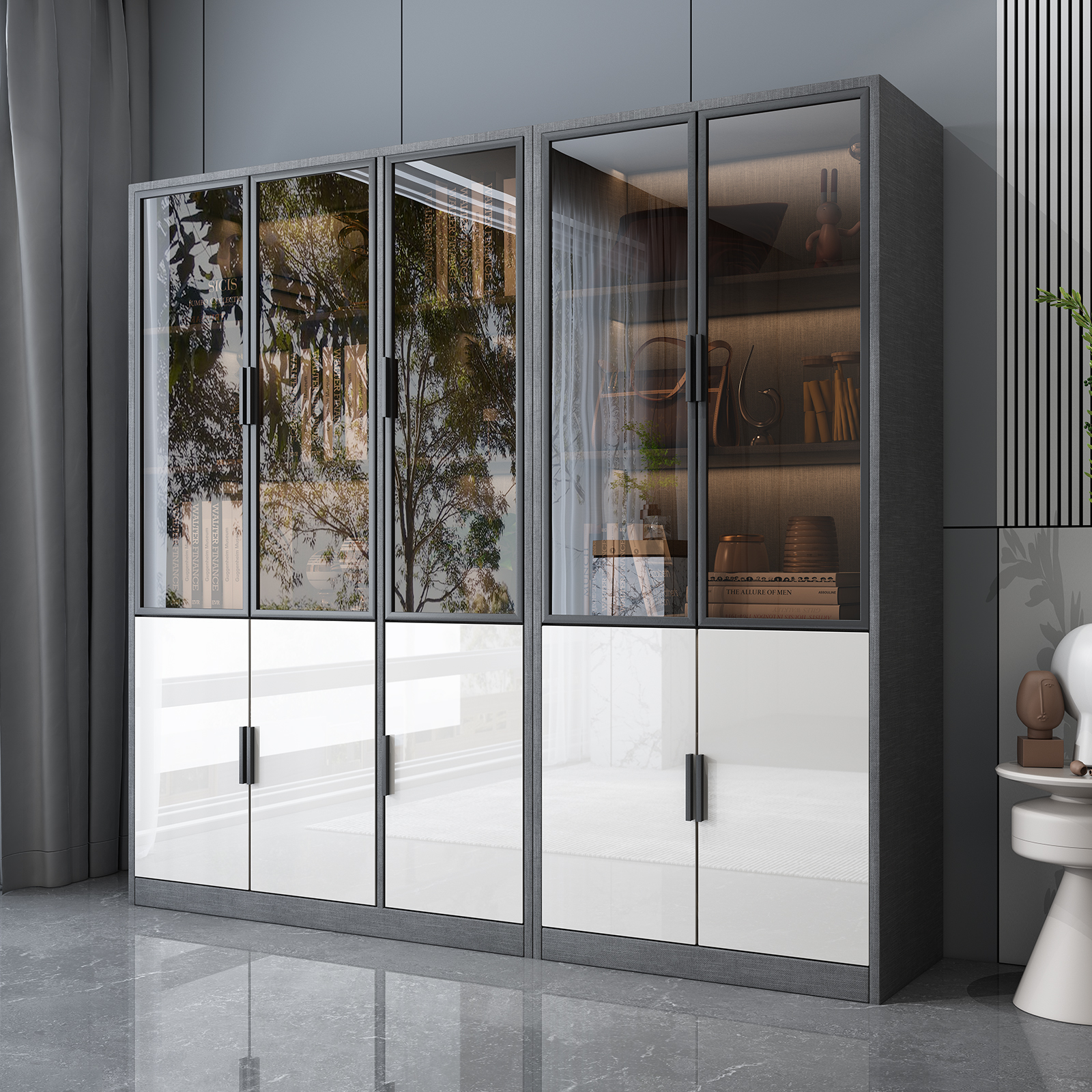 全实木落地烤漆书柜子带玻璃门北欧现代轻奢书架书橱办公室文件柜