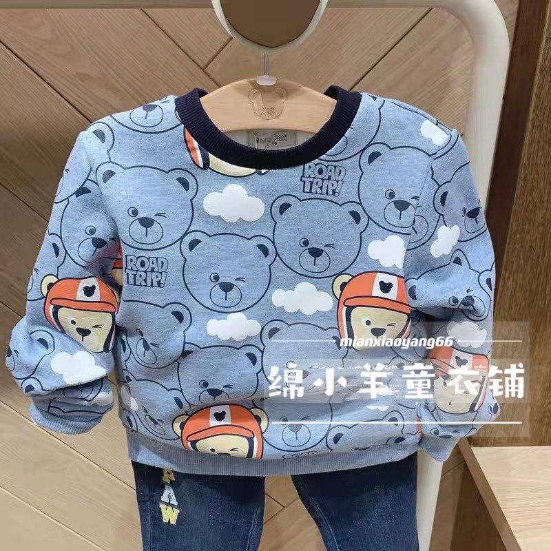 验货小熊童装paw22春款男童蓝色圆领长袖卫衣pcmac1211qmac1211q