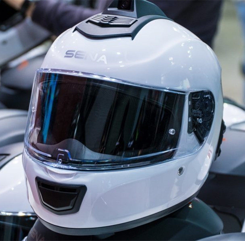 现货sena塞纳带蓝牙带摄像头全盔哈雷印第安白色头盔momentumpro