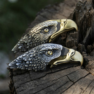 现货vulcan伏尔甘哈雷印第安骑士猎鹰大马士革刀刃鹰头925银吊坠