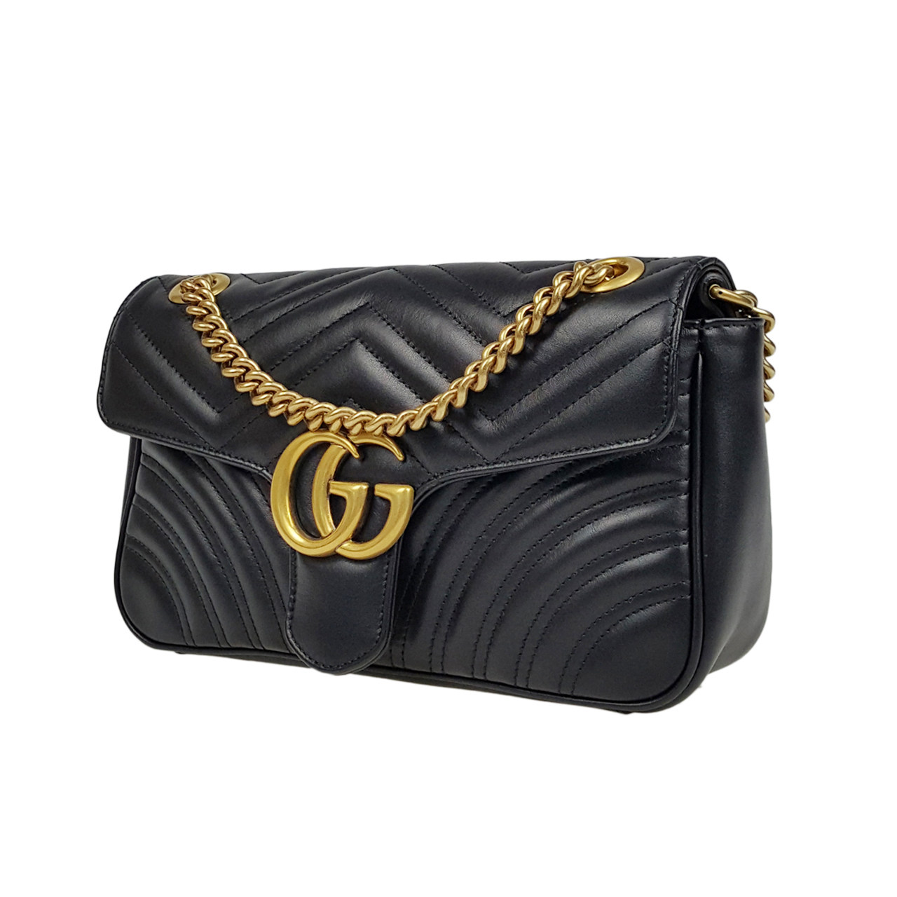 [即拍即得][9.8新]古驰gucci女士黑色牛皮双g链条包高端好货