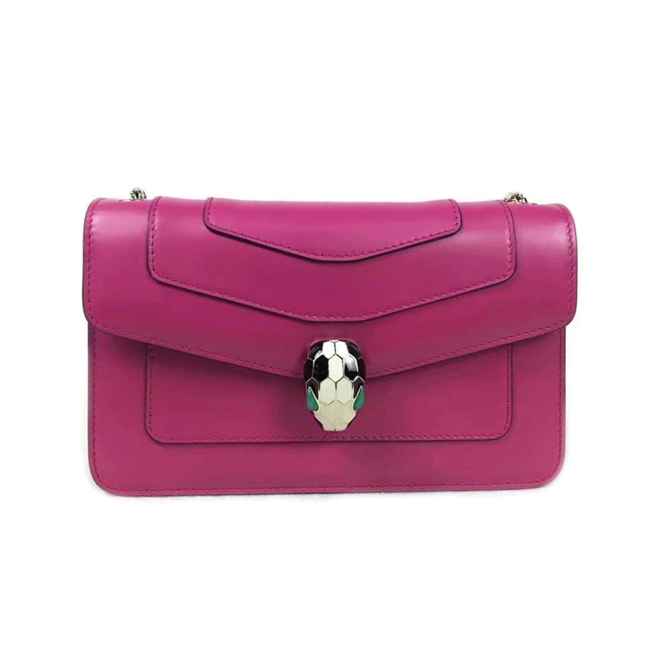 [9.8新] 宝格丽bvlgari女士玫红色蛇头链条包hs035